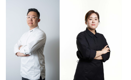 首爾米芝蓮二星餐廳《SOIGNÉ》主廚李駿（Lee Jun）(左）與 Yunjudang Brewmaster主理人兼主廚 尹娜羅（Yun Na-ra）（右）