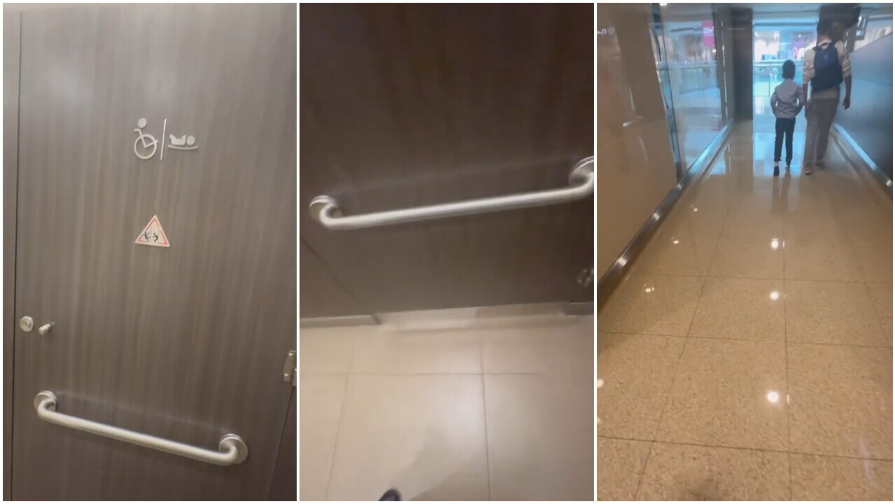 有網民在社交媒體上分享，發現在九龍塘又一城商場的男廁，有男子竟與小童在在殘廁內做數學題