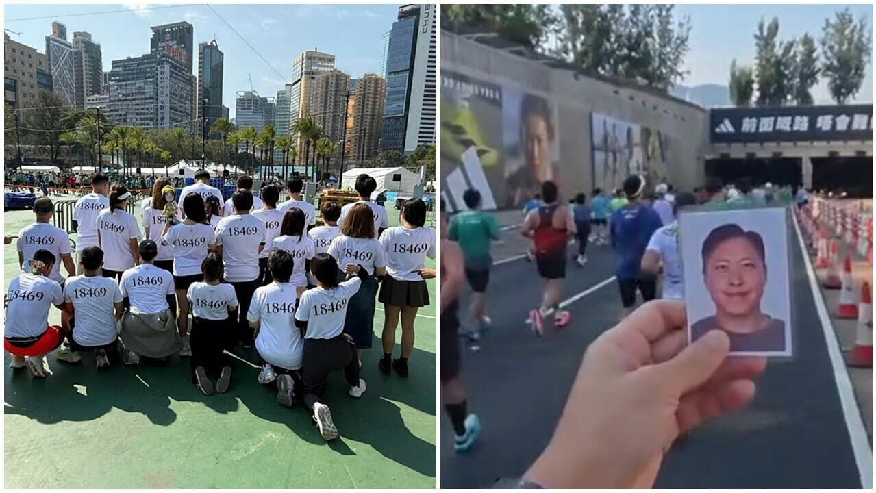 2026渣打馬拉松，殉職消防員何偉豪原定跑半馬，同袍帶遺照號碼布完成心願。(Threads)
