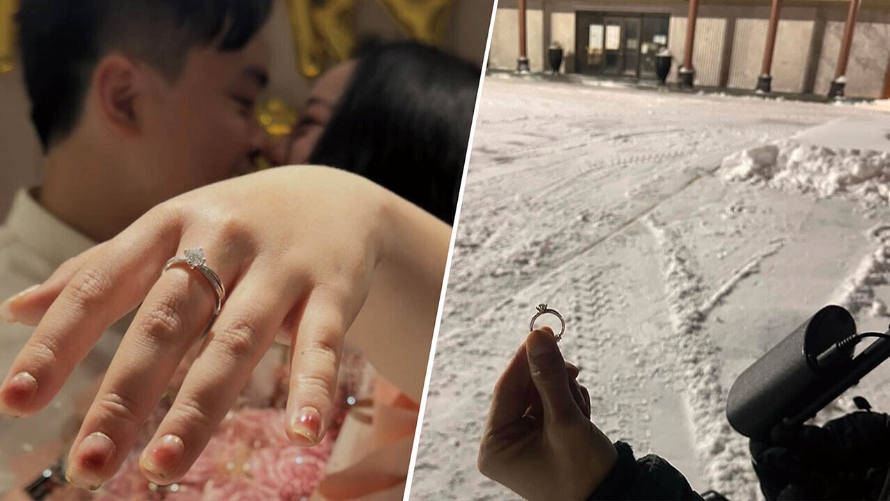 一對移加夫婦網上求助指，日前玩雪期間不慎遺失婚戒，隨即有有心人到場並成功尋回。(Threads圖片)