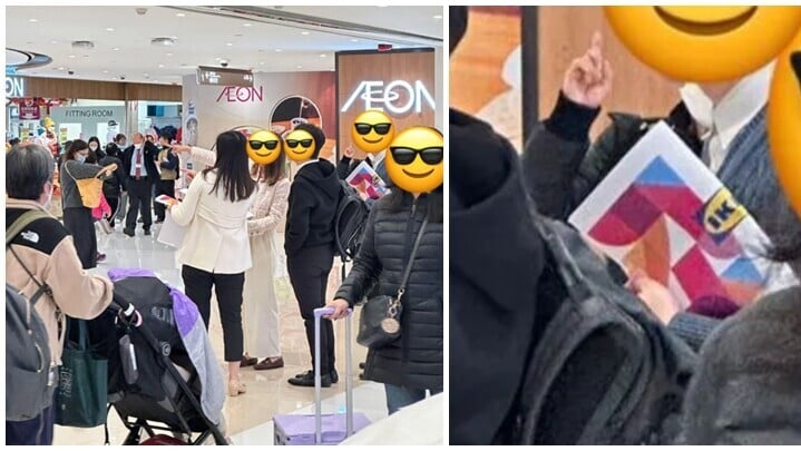 社交平台近日流傳屯門市廣場有男女人員手持印有「宜家家居」標誌的文件於連鎖超市AEON的樓層「睇鋪」(「屯門友」fb)