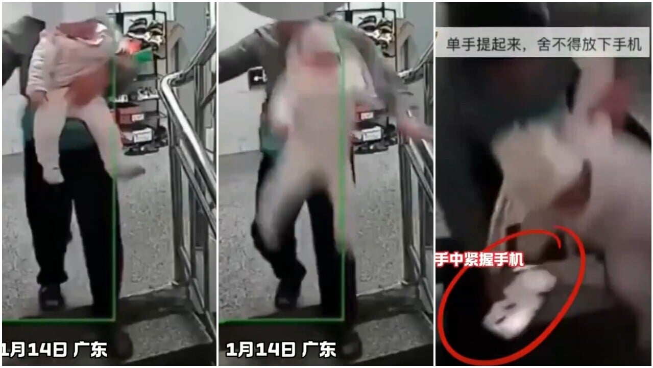 廣州日前有老婦人，分心看手機，導致手中抱著的嬰兒直墮地下。