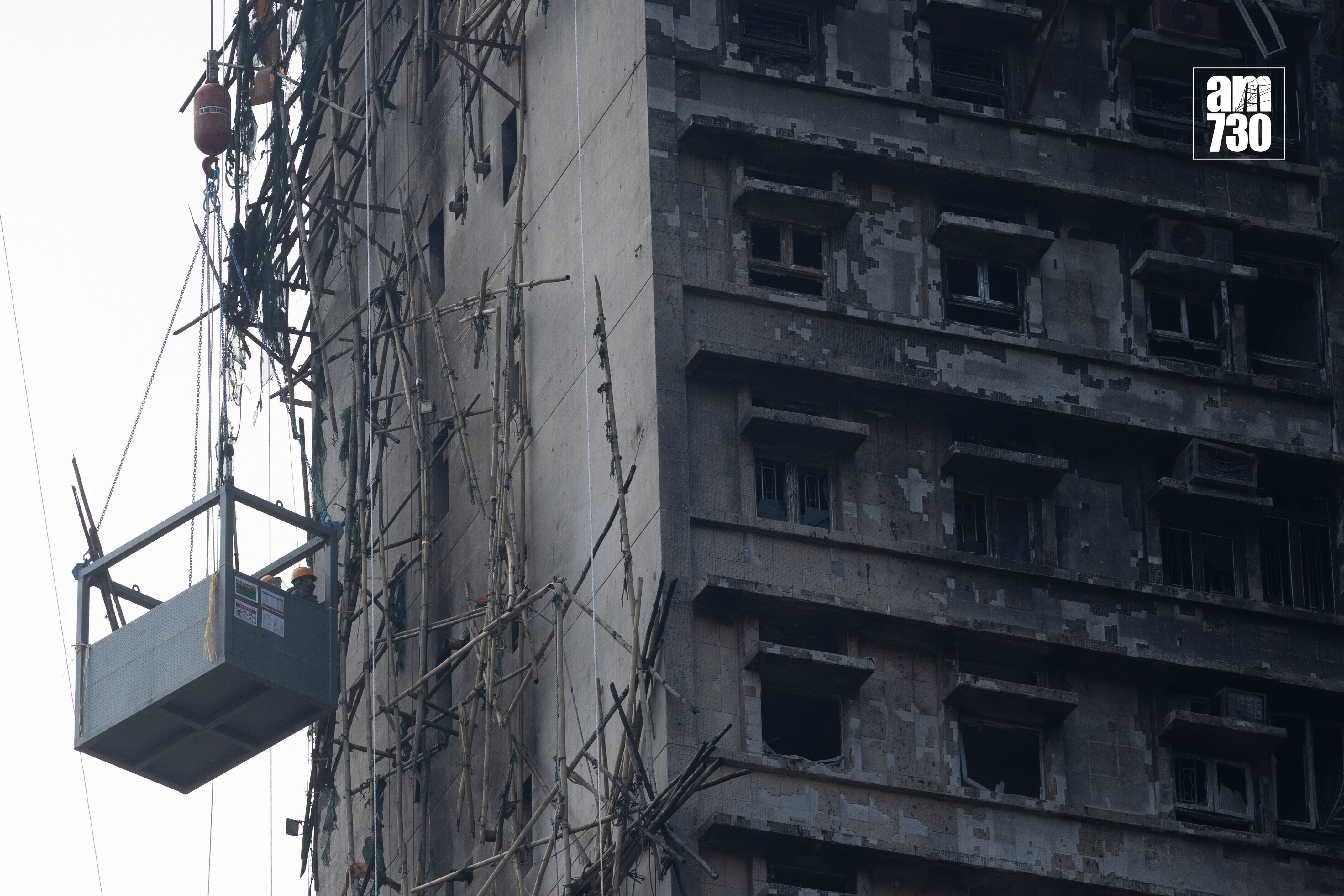 大埔宏福苑五級大火後樓宇情況。(蘇文傑攝)