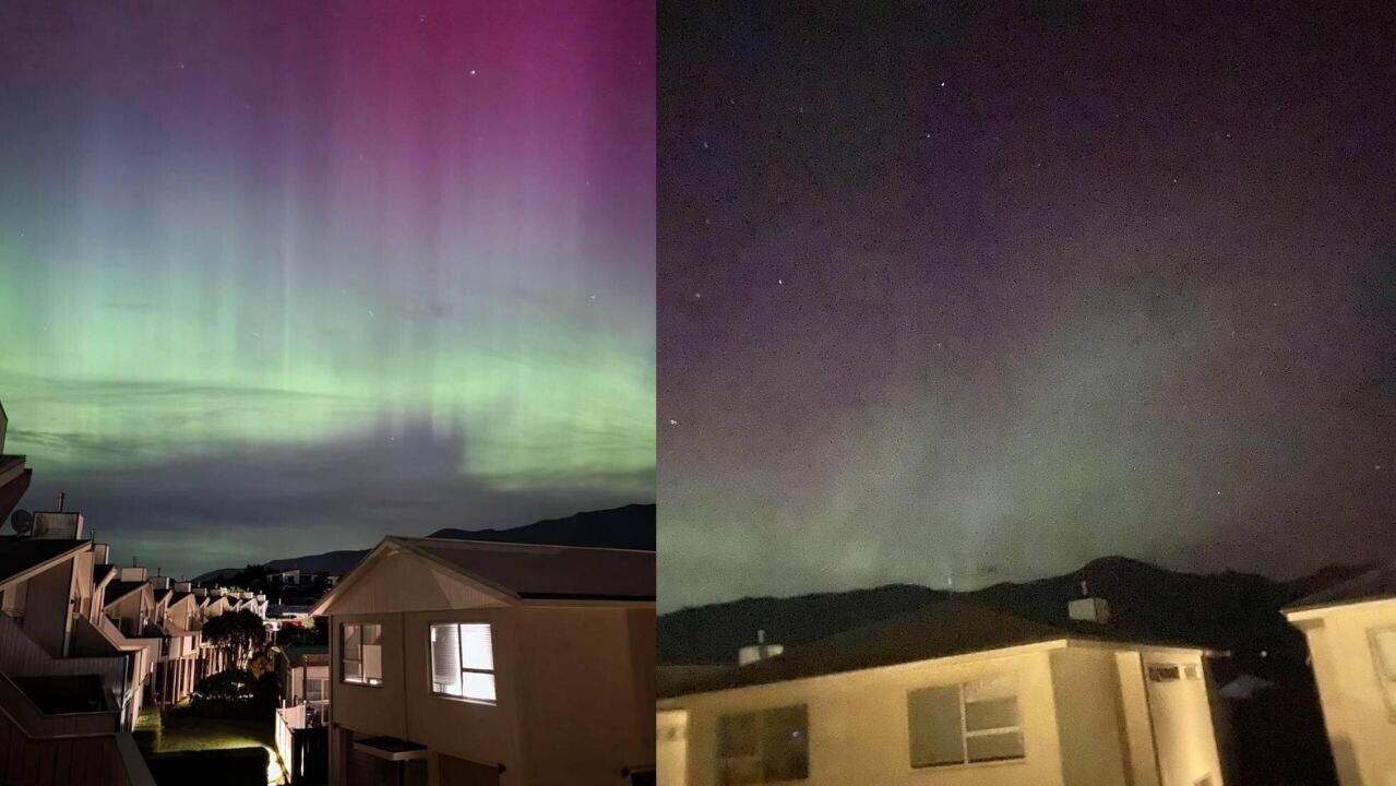 極光｜新西蘭南島小鎮23年一遇壯麗三色交織