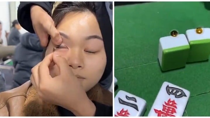 內地一名女子為在麻將枱上長勝，被指佩戴特製的「透視隱形眼鏡」作弊，最終被牌友識破報警。(微博)
