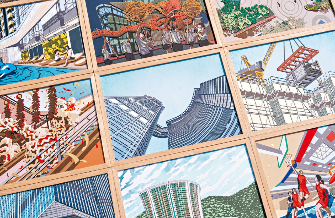 本地剪紙藝術家Nick Tsao以剪刀重新演繹華懋集團12個地標建築。