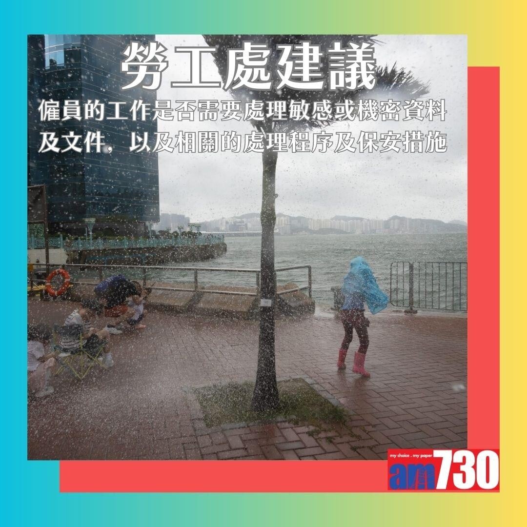 8號風球要求員工WFH是否合法?勞工處指引如下。(AM730製圖)
