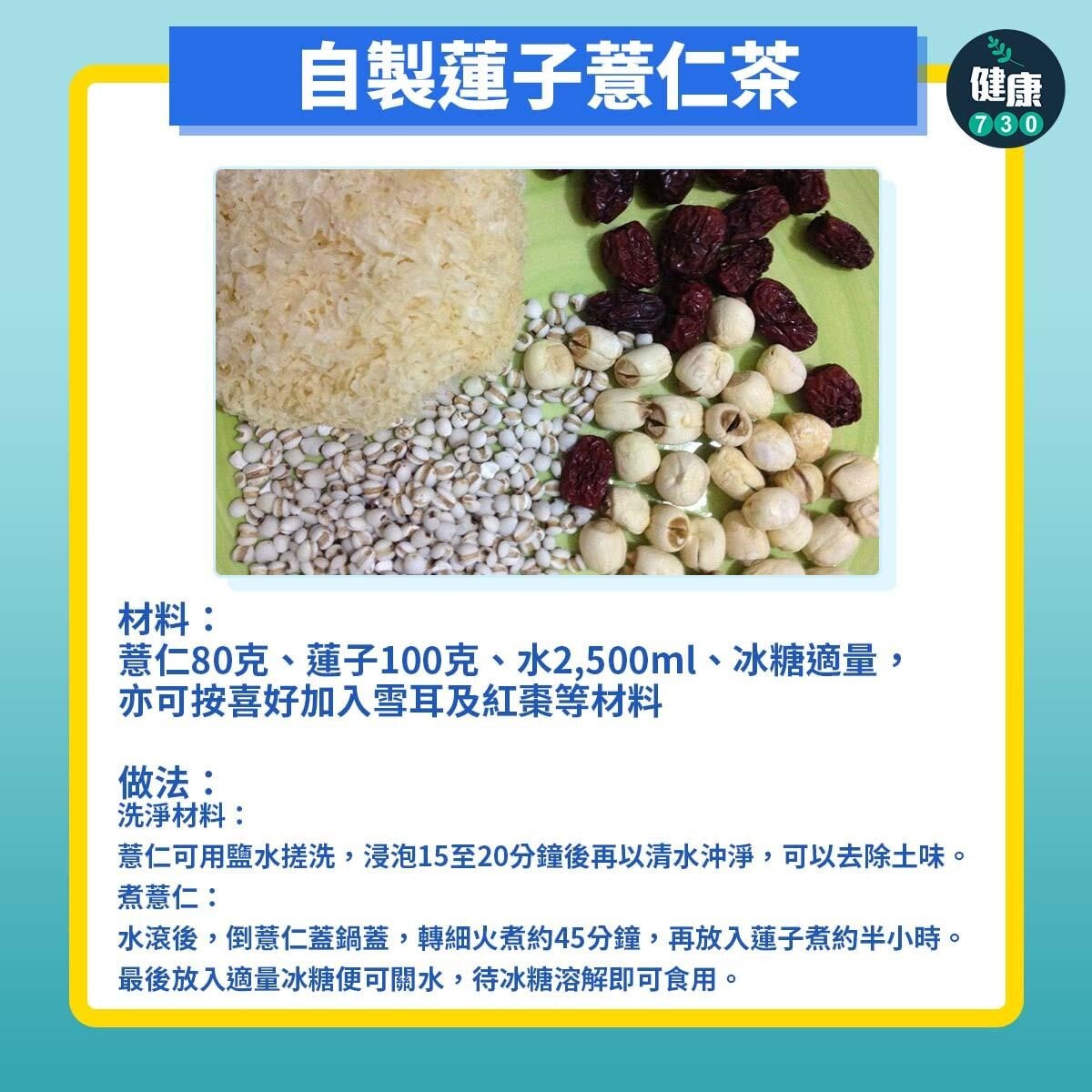 健脾去濕｜蓮子薏仁茶食譜（am730製圖）