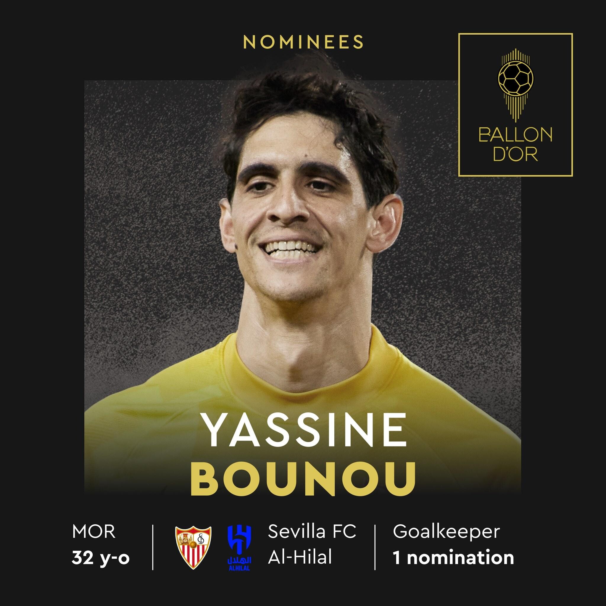 金球獎2023｜耶辛尼保奴（希拉爾、摩洛哥）列入圍名單。（France Football FB）