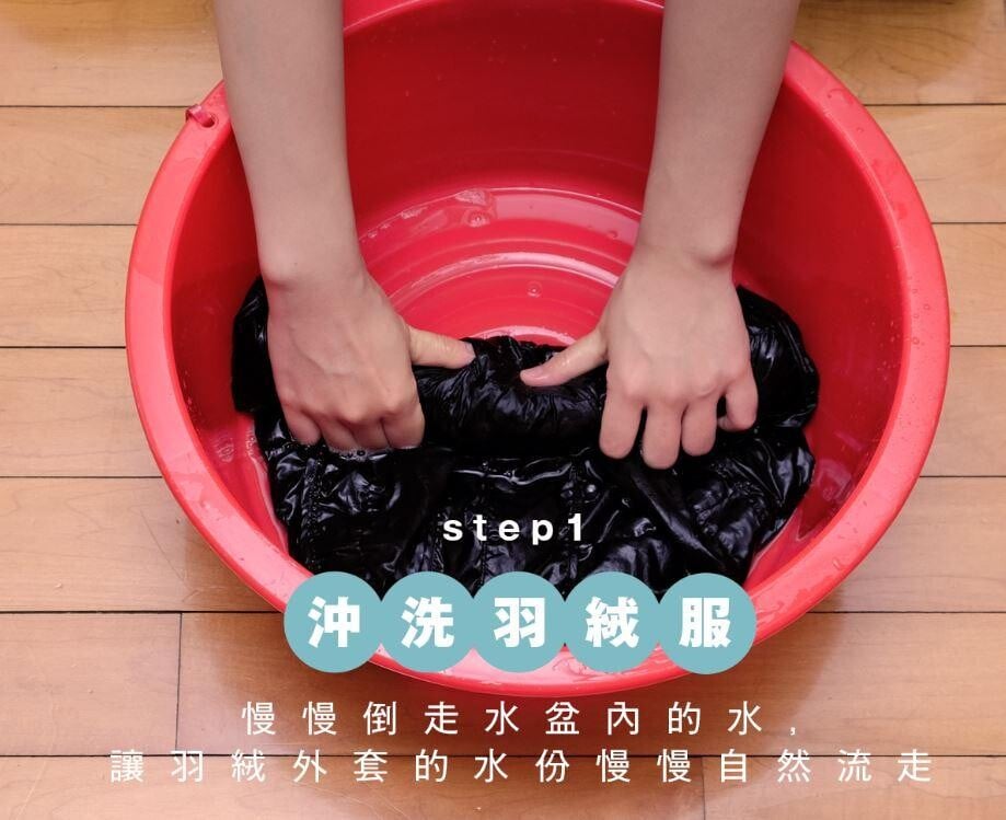 在浸洗和沖洗過程期間,不要將濕的羽絨外套整件提起。
