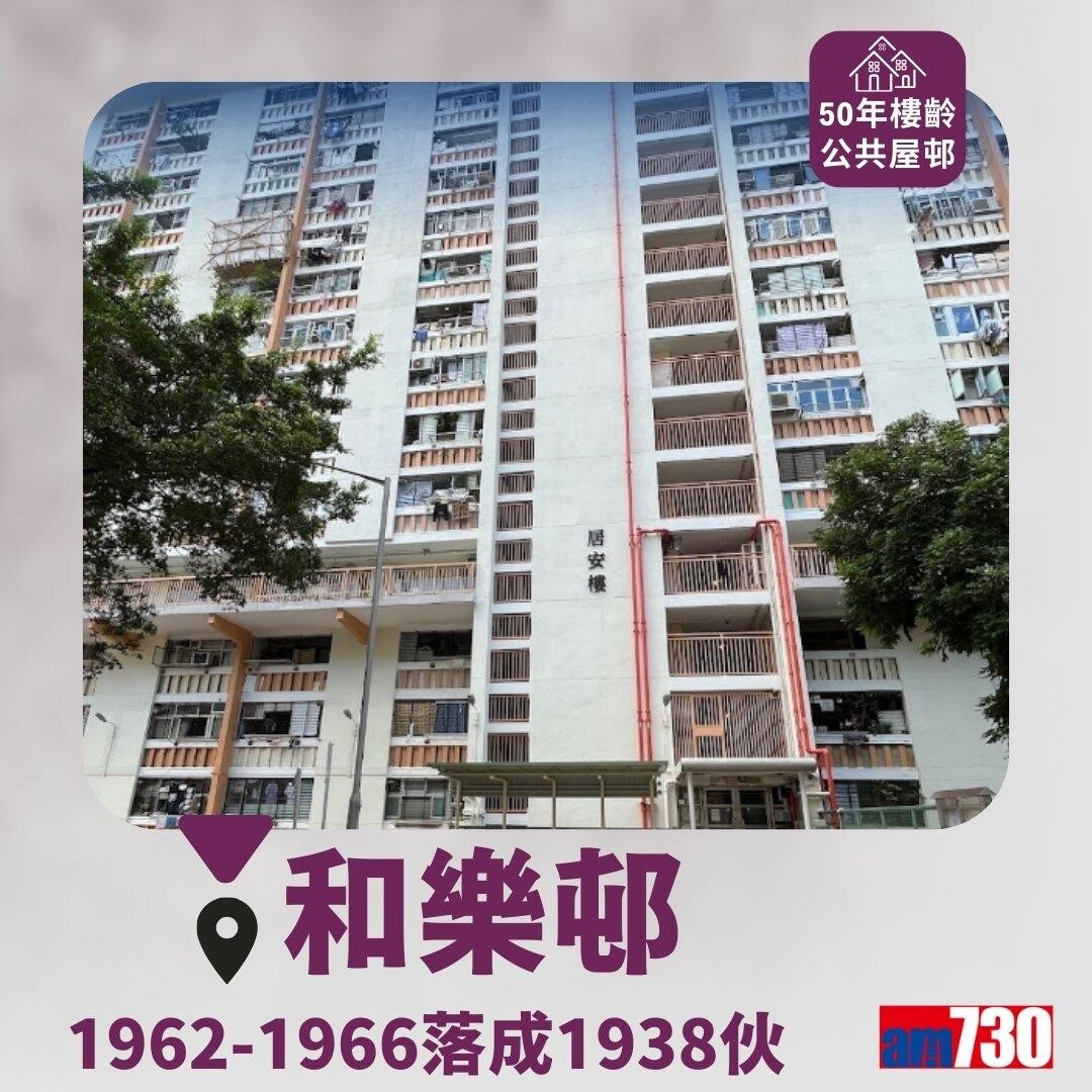 達50年樓齡的香港公共屋邨包括彩虹邨、華富邨、福來邨等(am730製圖)