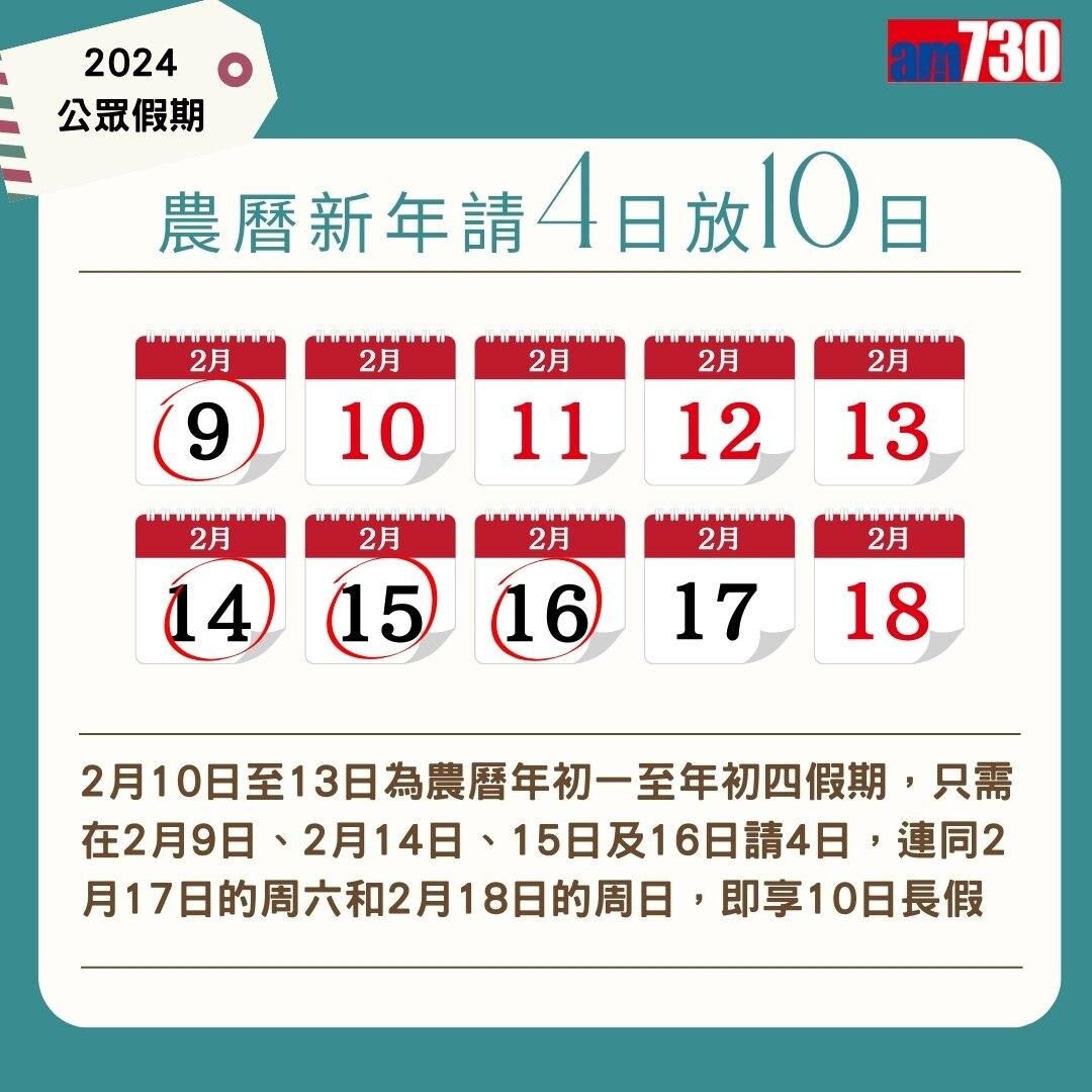 2024公眾假期及2024請假攻略,旅行控注意(am730製圖)