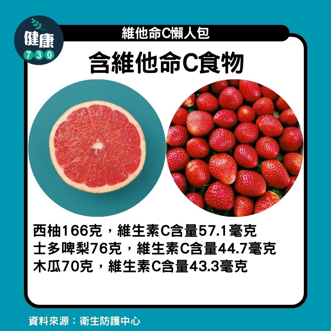 維他命C｜含維他命C食物，西柚及士多啤梨（am730製圖）