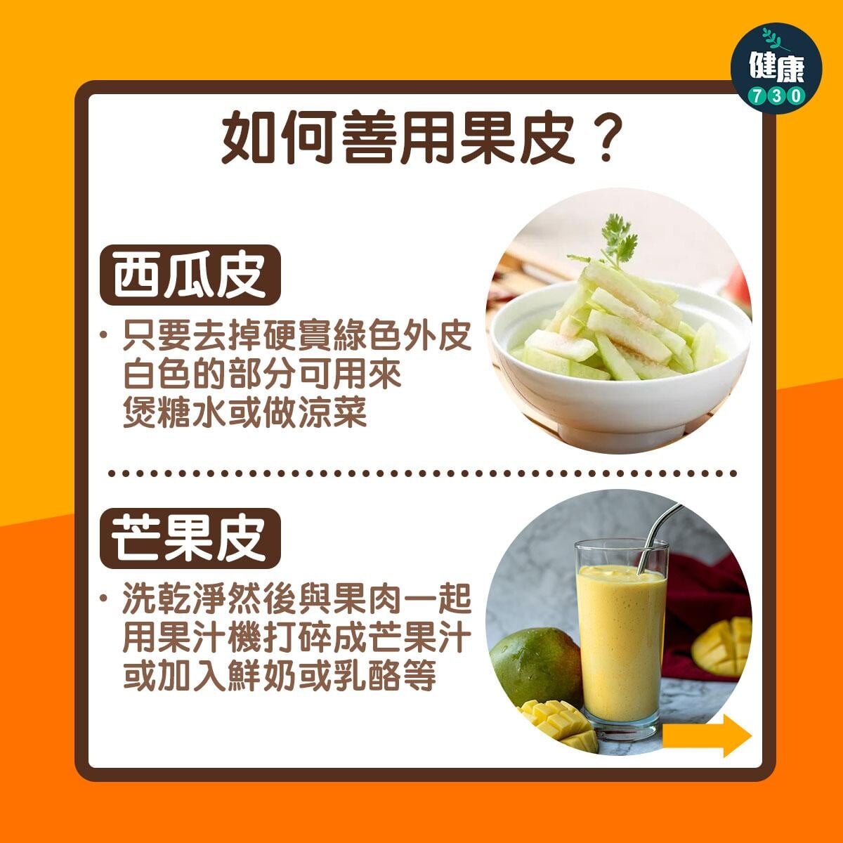果皮營養隨時多過果肉｜西瓜皮、芒果皮（am730製圖）