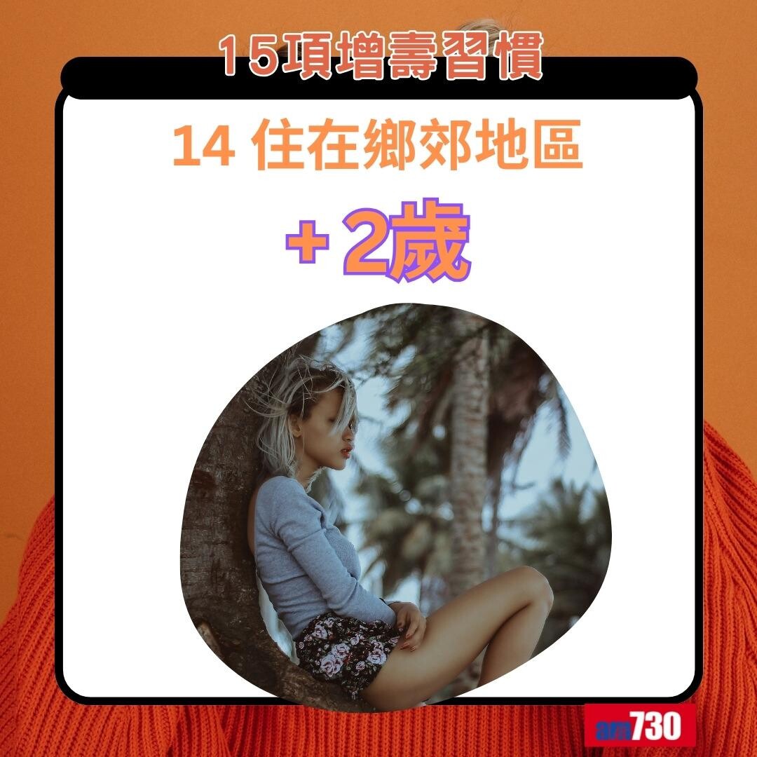 15項增壽習慣|住在鄉郊地區+2歲(am730製圖)