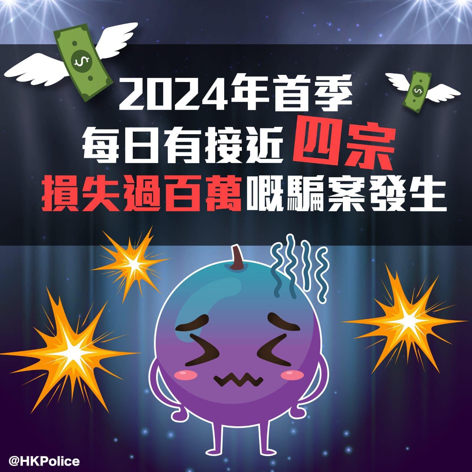 騙案｜今年首季每日近4宗過百萬損失騙案 投資騙案居首 (香港警察FB)