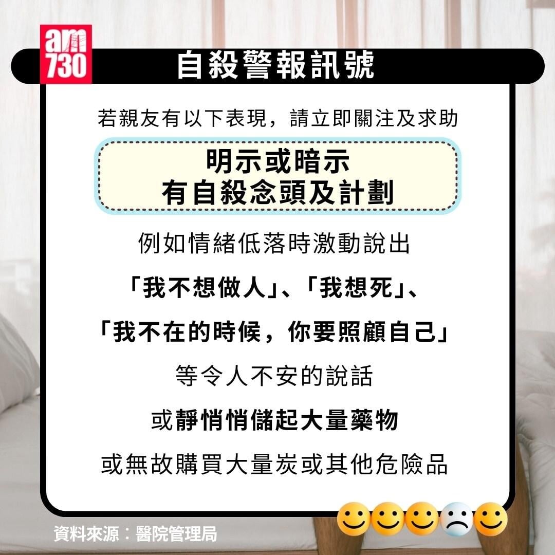 珍惜生命你要知｜朋輩有自殺念頭怎麼辦？自殺警報訊號（am730製圖）