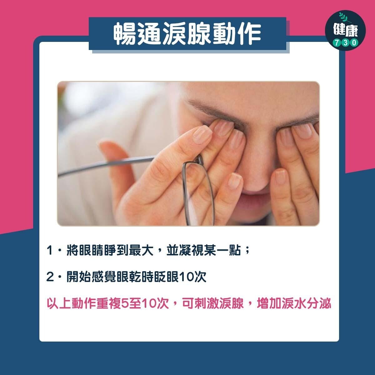 乾眼症原因|暢通淚腺動作(am730製圖)