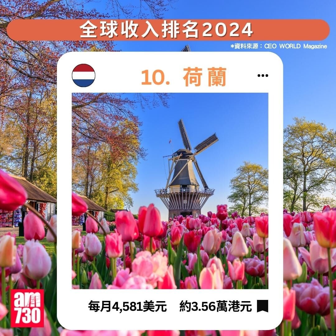 全球收入排名2024|荷蘭排第10(am730製圖)