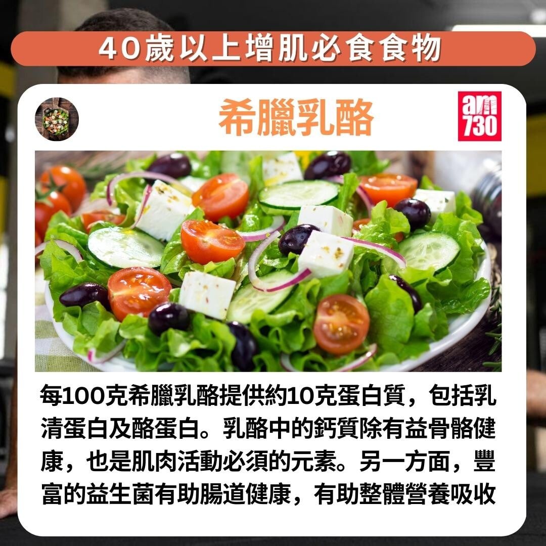 健身|40歲以上增肌必食7種食物,希臘乳酪(am730製圖)