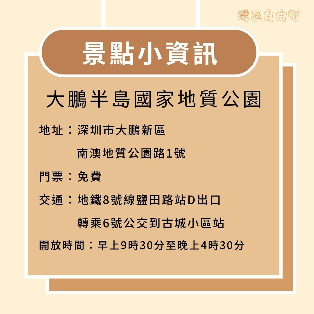 深圳大鵬半島國家地質公園地址、交通及開放時間。(當代中國製圖)