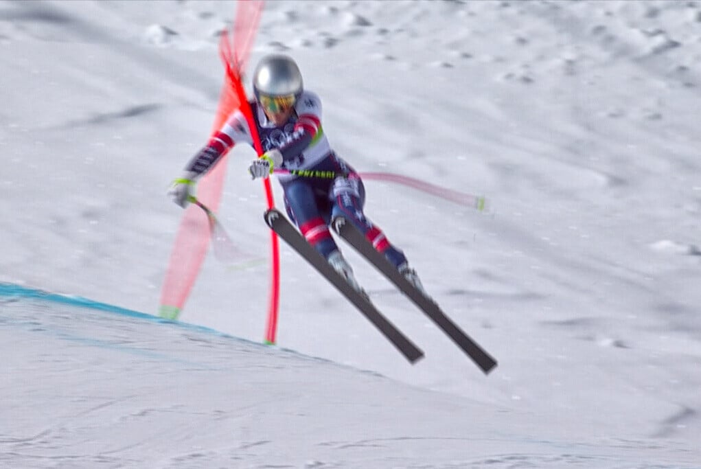 禾恩(Lindsey Vonn)在冬奧前左膝十字韌帶撕裂,仍然堅持上陣。(美聯社)