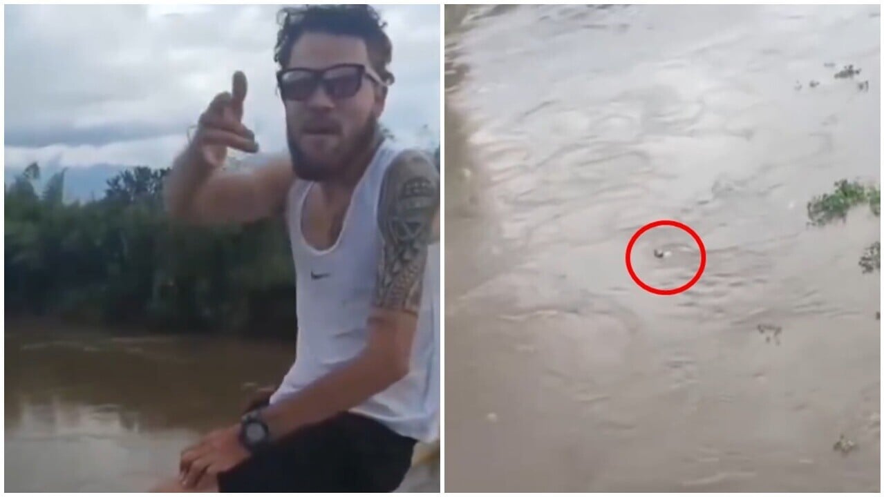 網紅為流量直播瀟灑跳河，慘遭急捲走變最後身影。(X)