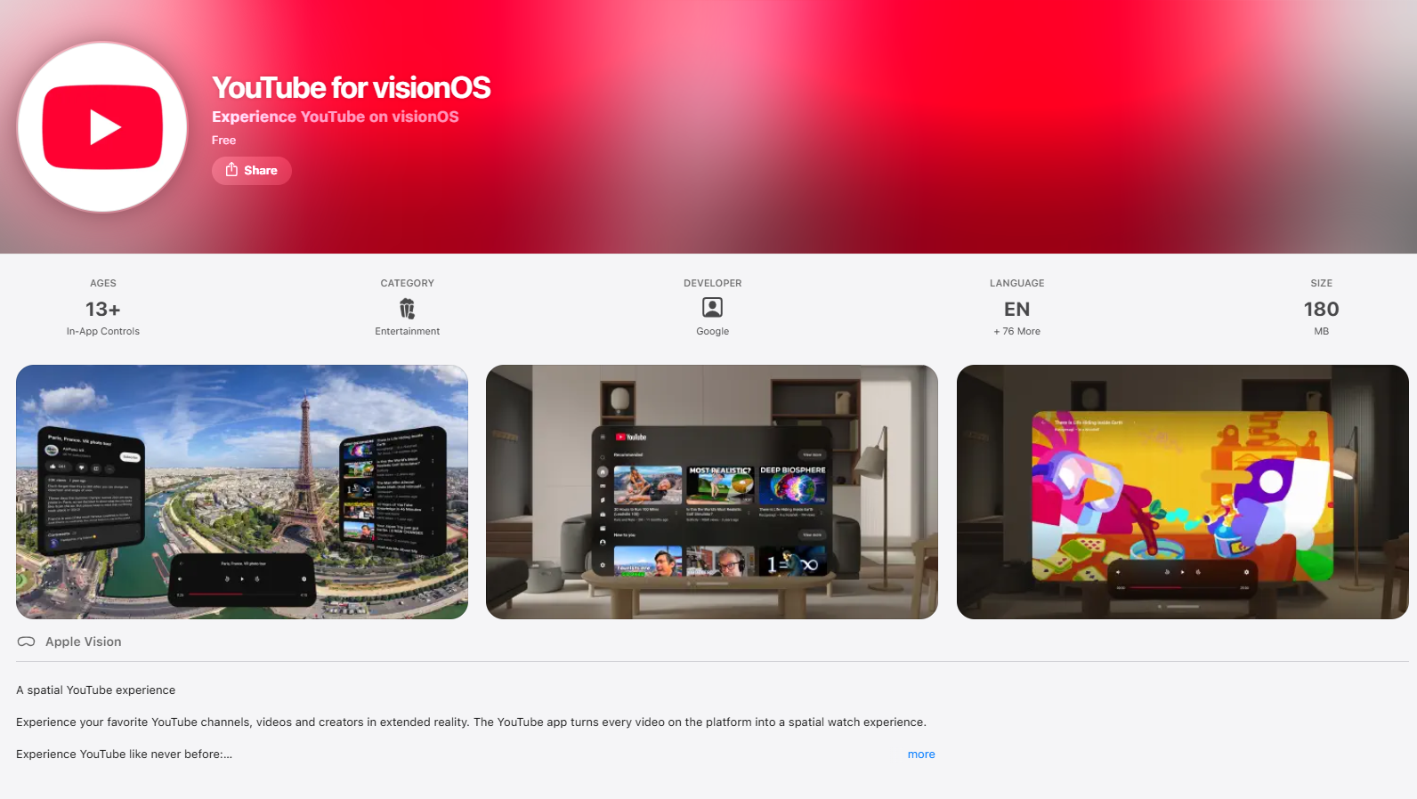 Apple Vision Pro用家福音！　全新YouTube App可觀賞空間影片