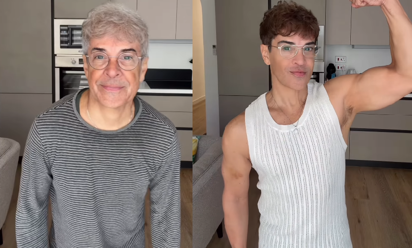 布蘭達歐的老妝(左)及真人狀態(右)。他主張衣著打扮毋須符合自己年齡。(互聯網)