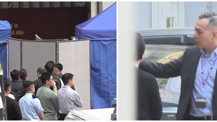 觀塘警署女督察倒臥在上彈及退彈區，頭部中槍。警務處處長周一鳴到場了解事件。(有線新聞畫面)