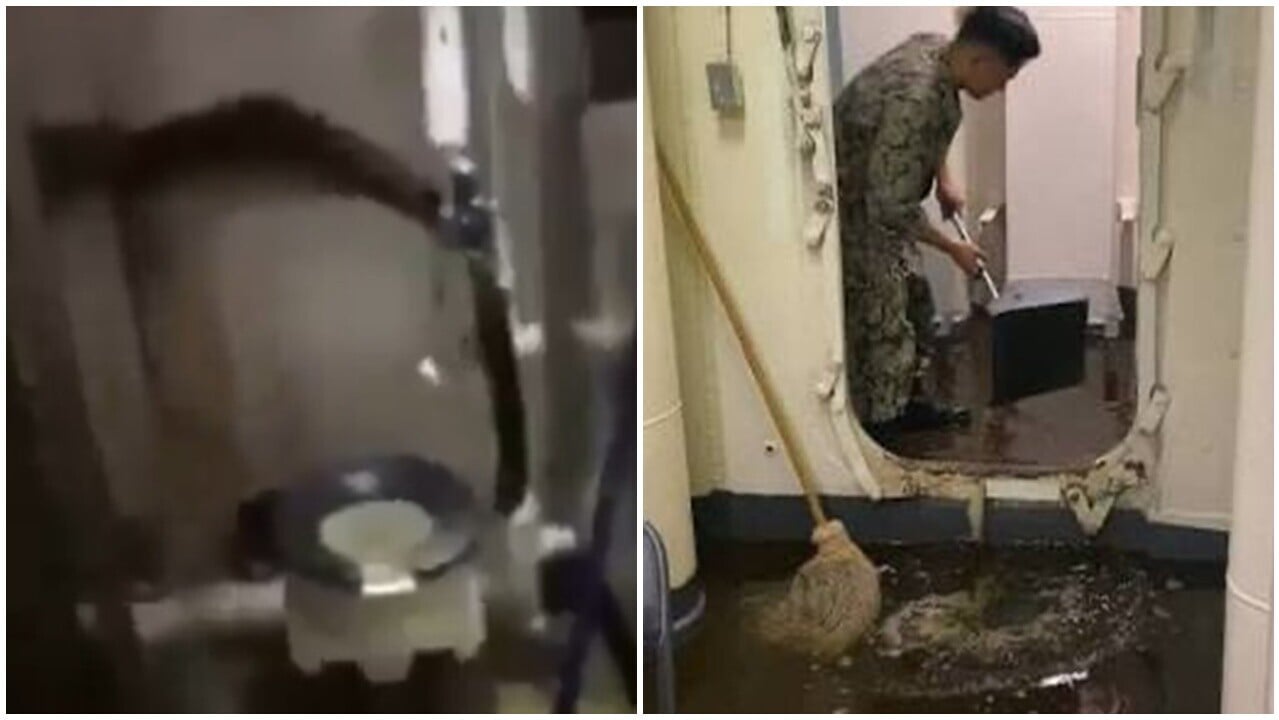 千億元航母「福特號」爆糞便危機，排泄物洶湧噴飛，士兵崩潰清理。(X)