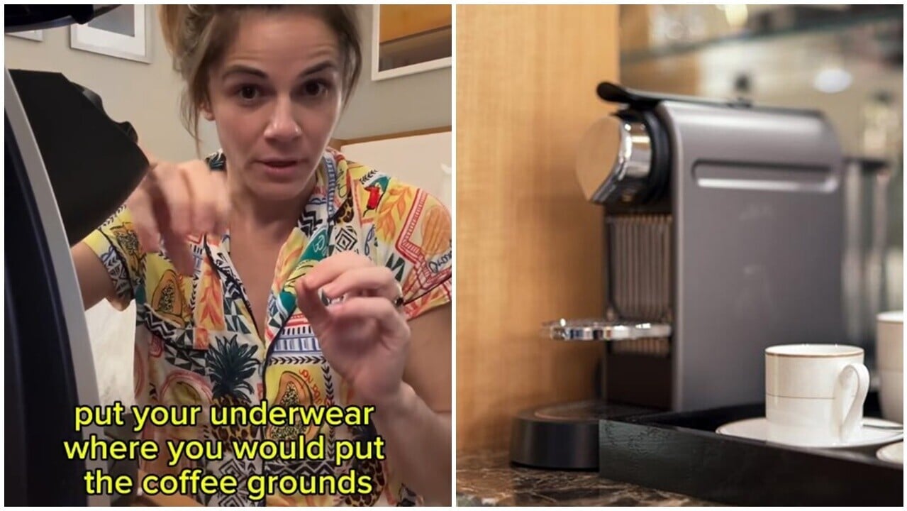 網紅教用酒店咖啡機洗內褲，震驚網民。