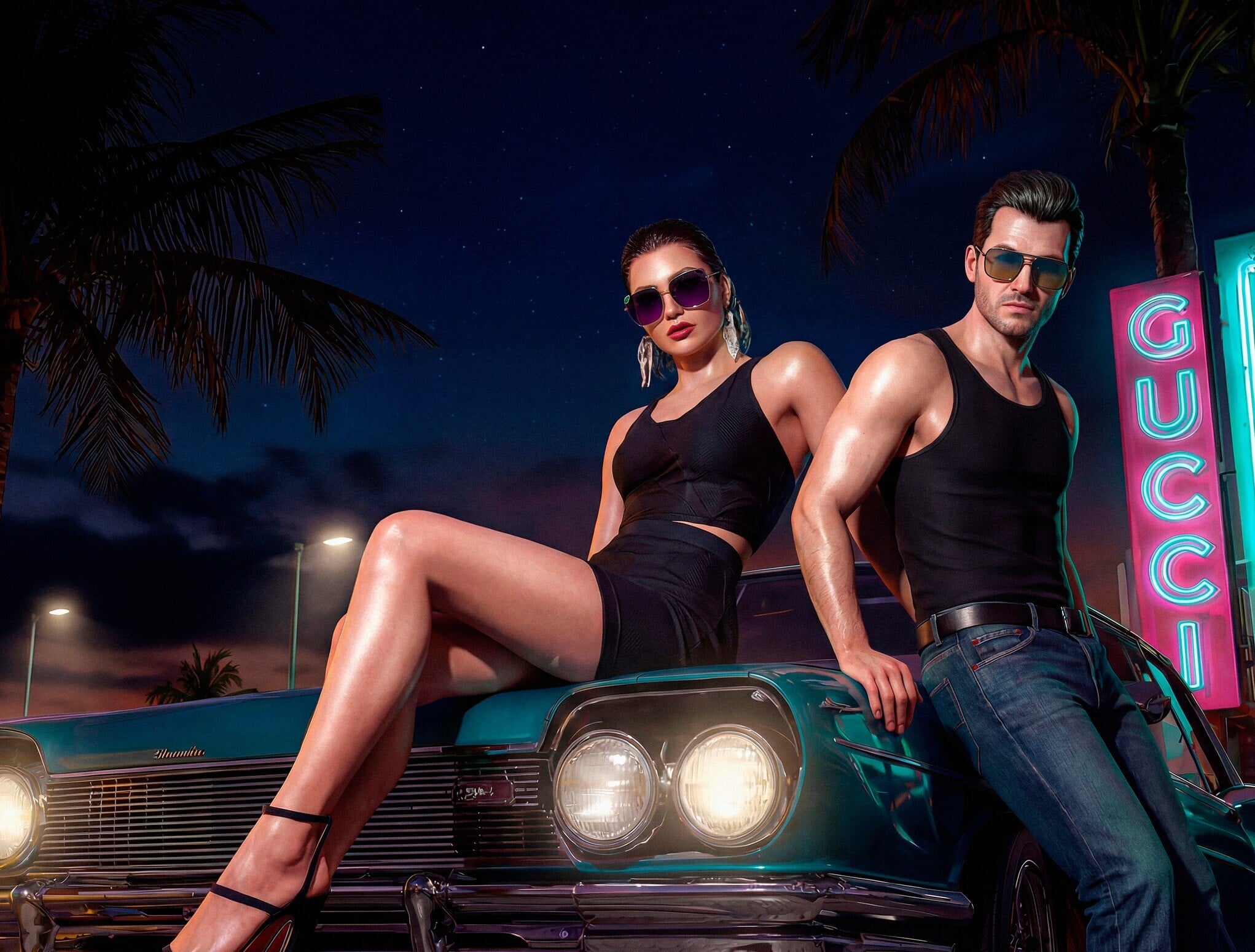 Gucci近日在社交平台發布多張以AI生成照片,包括有GTA風格的一對男女