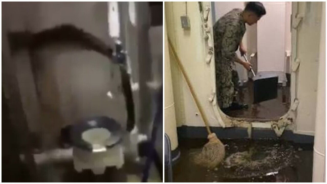 千億元航母「福特號」爆糞便危機,排泄物洶湧噴飛,士兵崩潰清理。(X)