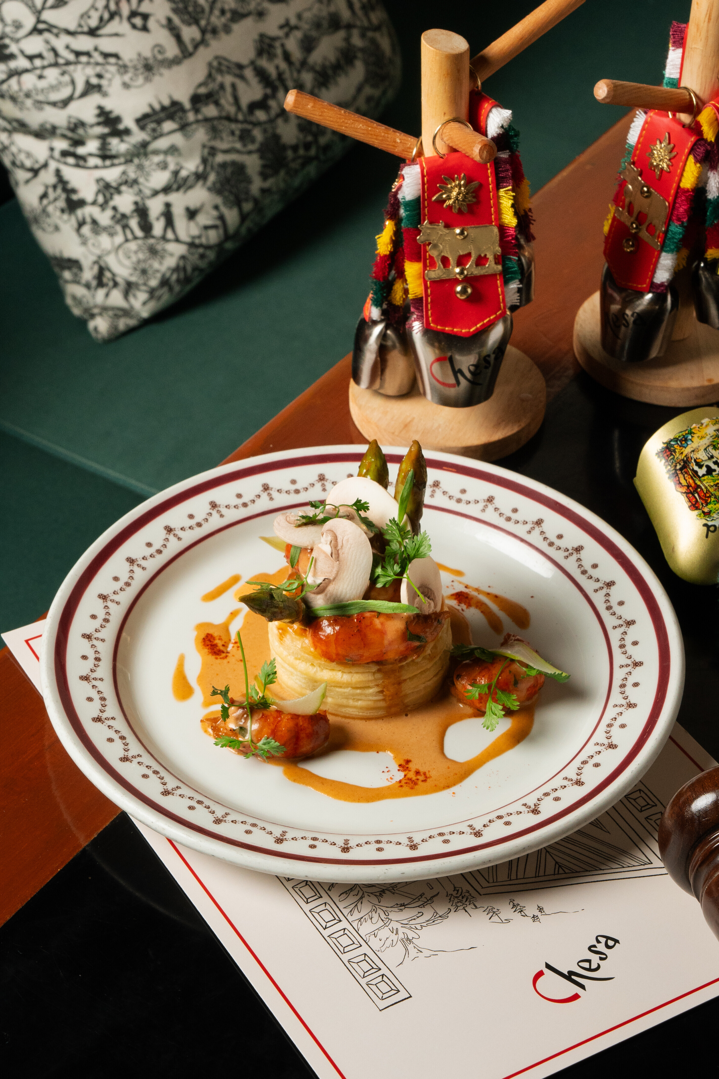 Crayfish and Sweetbread Vol Au Vent with Paris Mushrooms and Green Asparagus 1