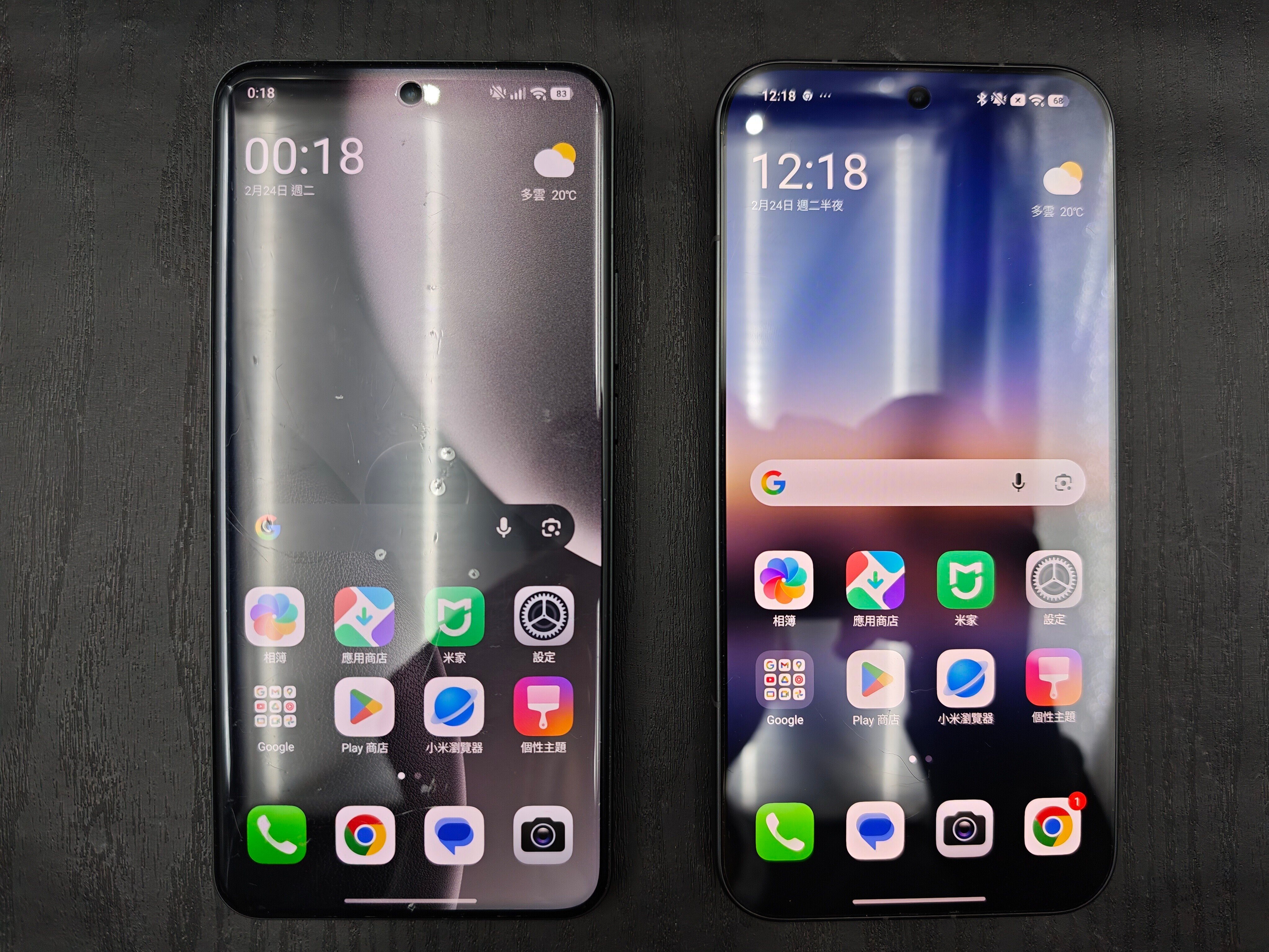 Xiaomi 17 Ultra(右)跟15 Ultra(左)屏幕不一樣。