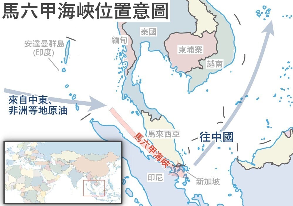 馬六甲海峽位置示意圖(當代中國製圖)