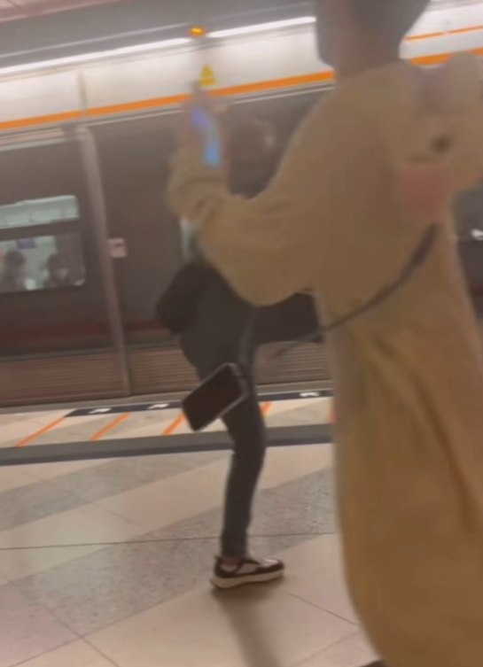 一對男女近日在港鐵荔景站月台打架(車cam L香港群組FB影片截圖)