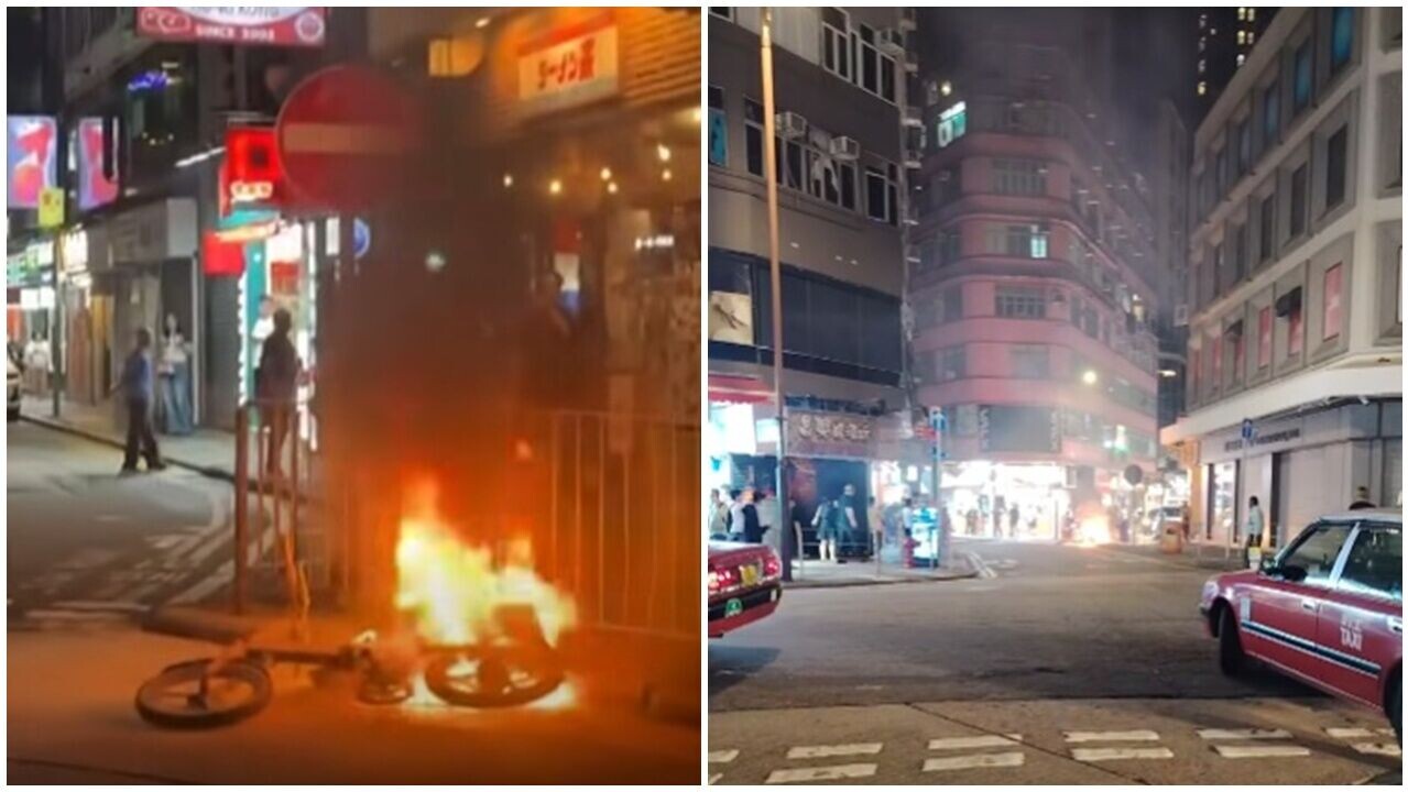 尖沙咀電動單車街頭起火，途人勸：唔好行咁埋！(FB/車cam L (香港群組))