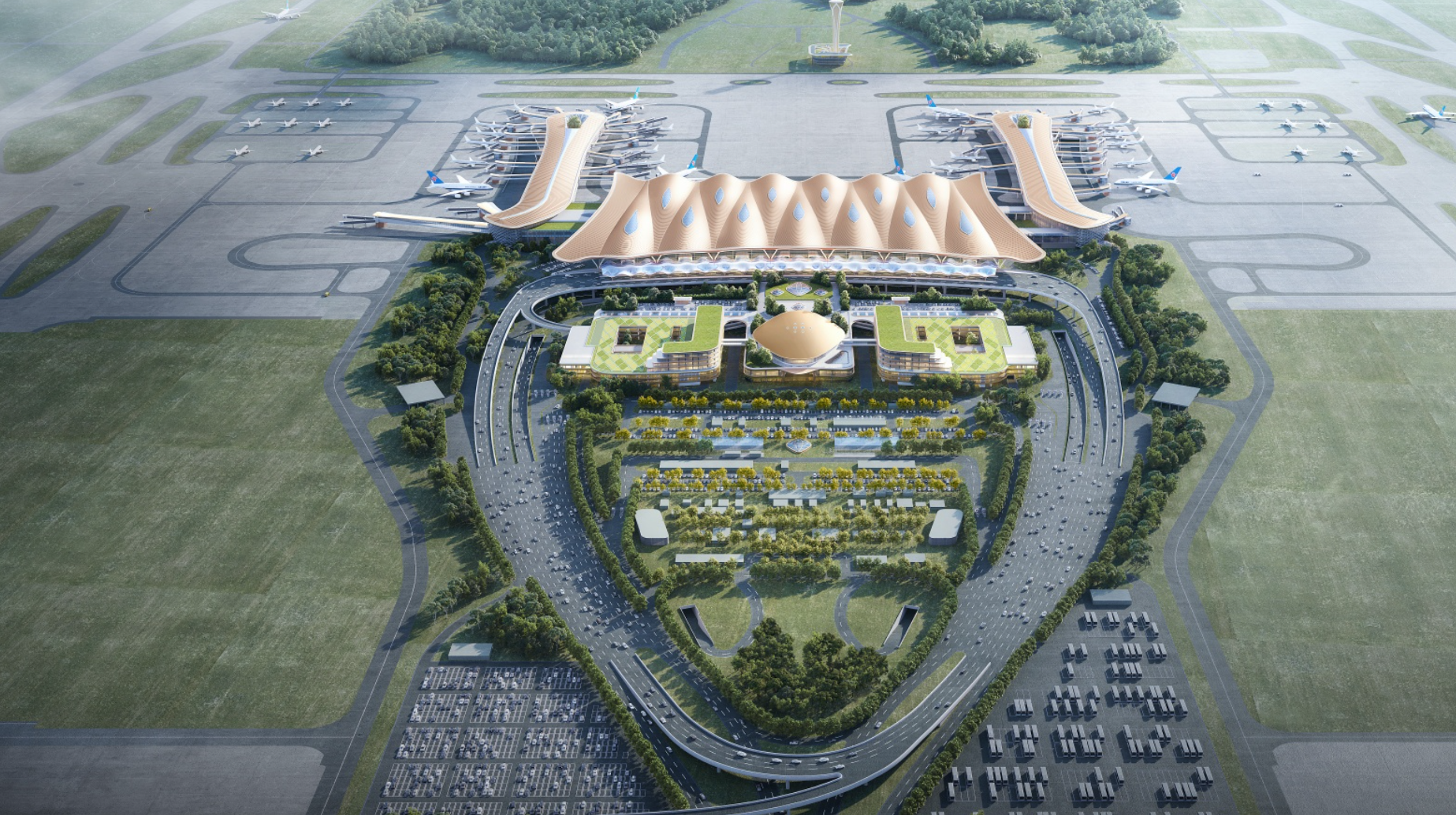 位於廣東省佛山市高明區的廣州新機場項目動工，目標在2030年建成(設計圖片)