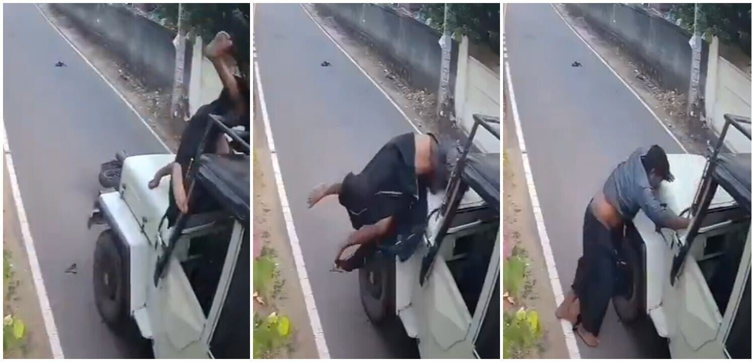 但恰巧沒有摔倒,正正站在車頭旁邊。(X)