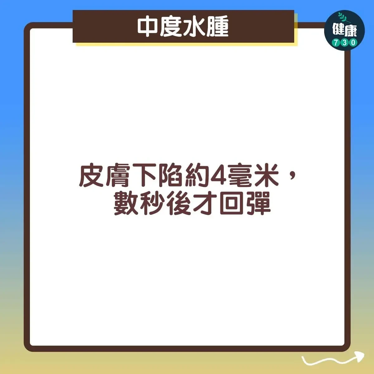 中度水腫：皮膚下陷約4毫米，數秒後才回彈 拷貝