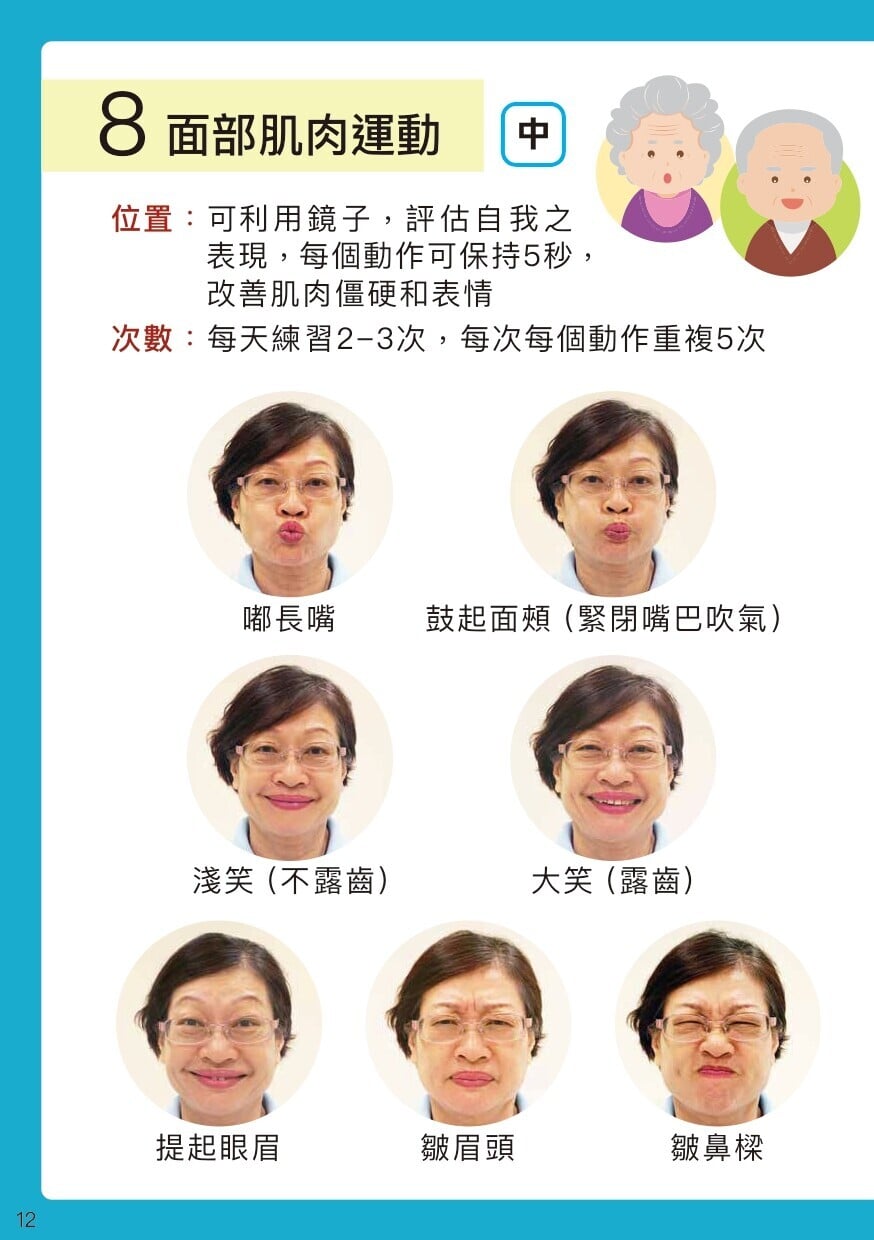 柏金遜病物理治療運動，面部肌肉運動（衛生署）