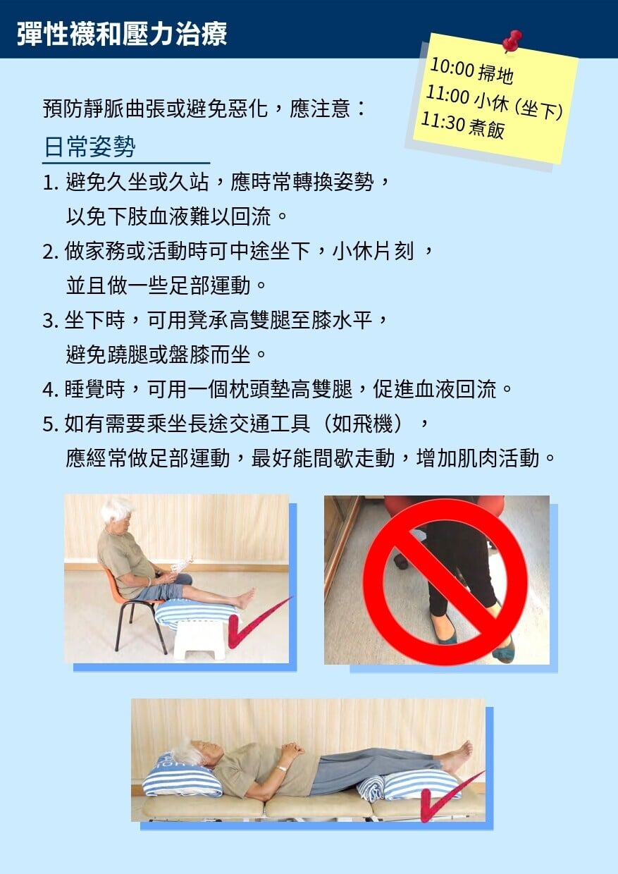 靜脈曲張護理及保健運動，彈性襳和壓力治療（衛生署）