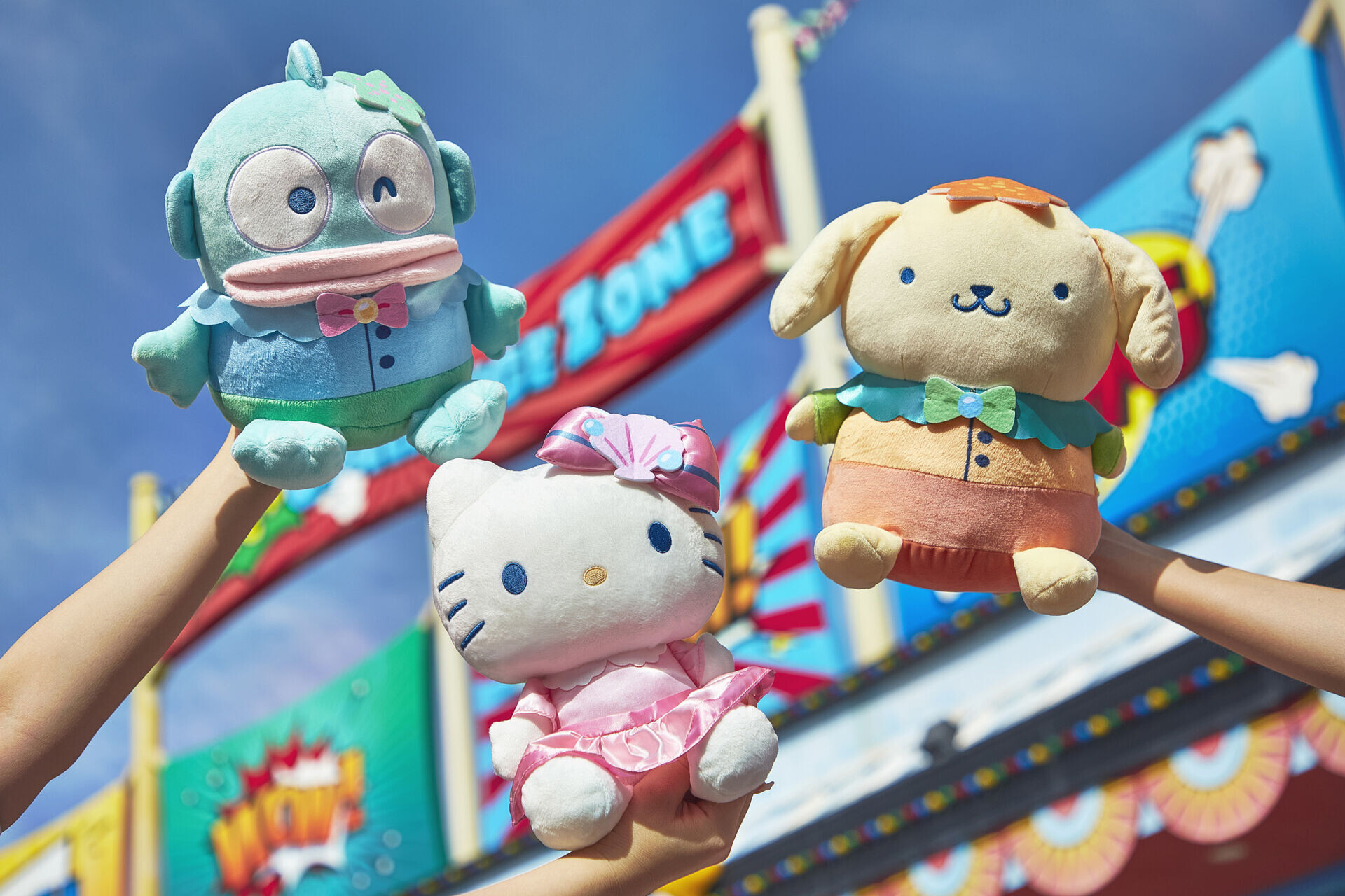 HELLO KITTY毛絨公仔 & POMPOMPURIN毛絨公仔 & HANGYODON毛絨公仔 (攤位遊戲獎品)