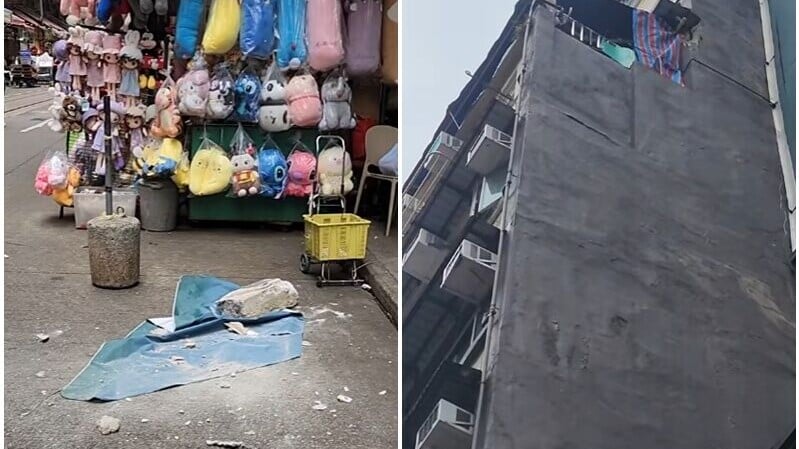 北角春秧街大廈石屎剝落　擊中攤檔太陽傘險傷3翁