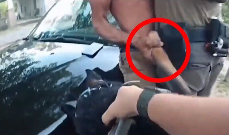 David喊痛,拉著警犬的前手不放,警員再施壓制止直止他鬆手。(X)