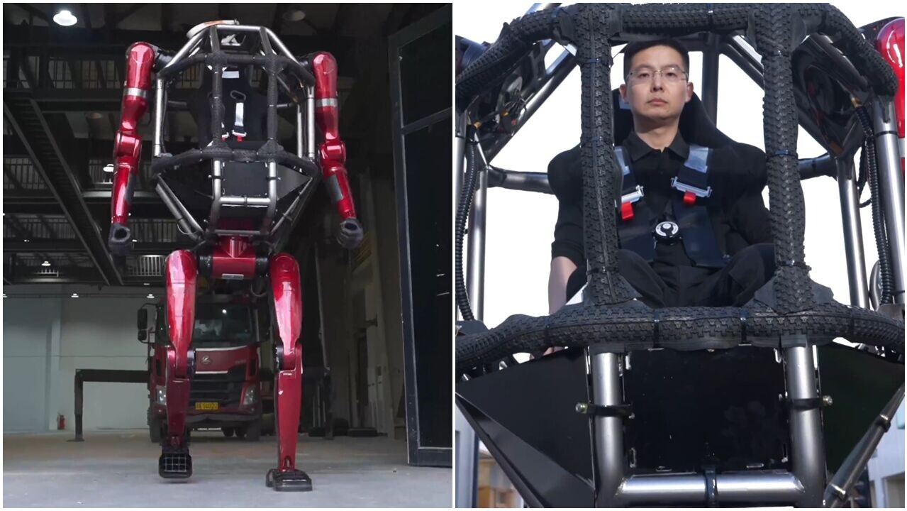 宇樹科技發布最新產品「GD01載人變形機甲」。(影片截圖)