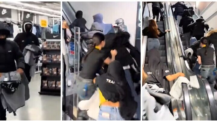 倫敦伊爾福德運動用品連鎖店JD Sports遭多名蒙面青年搶掠，有女店員上前奮勇阻止。(X)