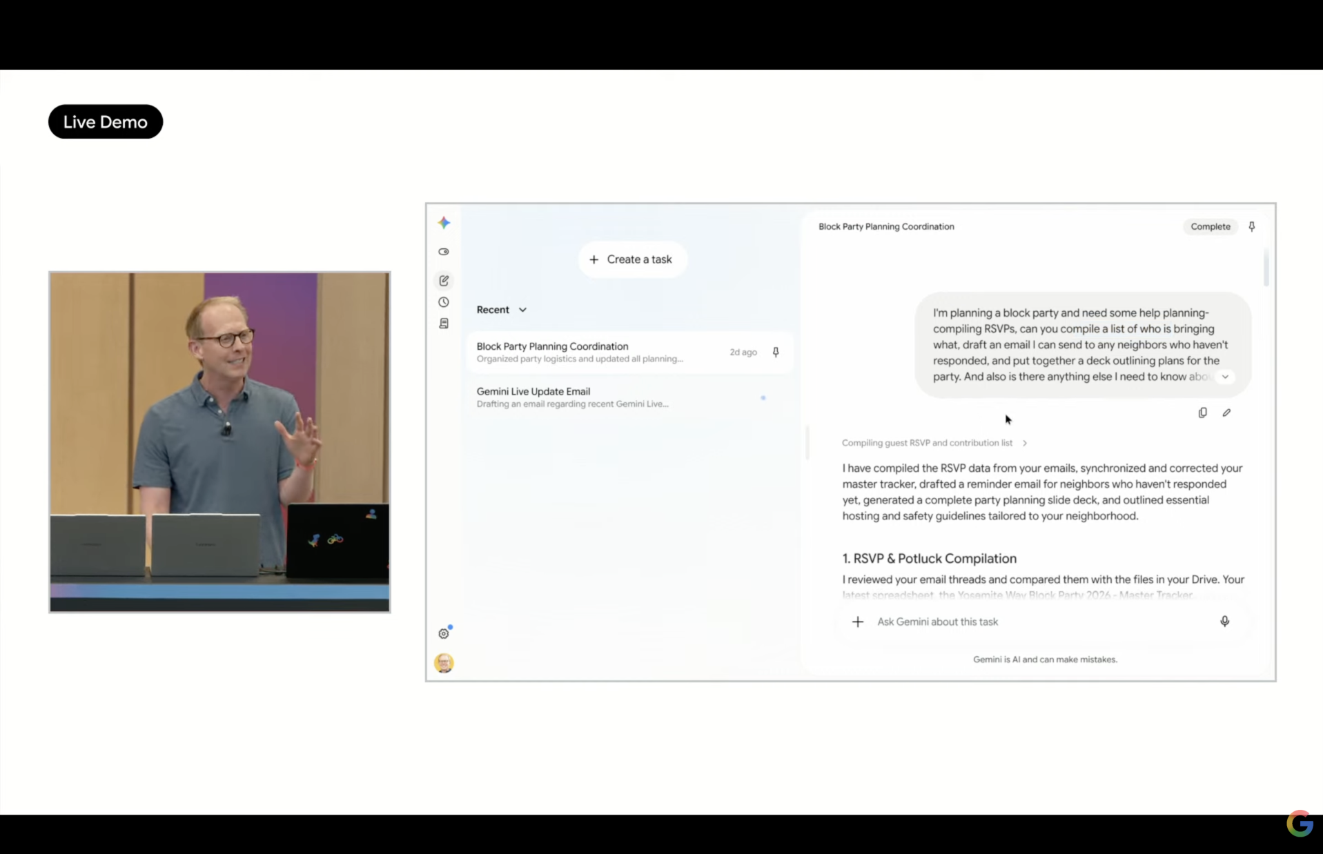 Google示範如何利用Gemini Spark準備派對。